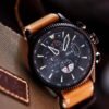 AVI-8 Men’s 45mm Brown Genuine Leather Band Steel Case Quartz Watch AV-4064-01